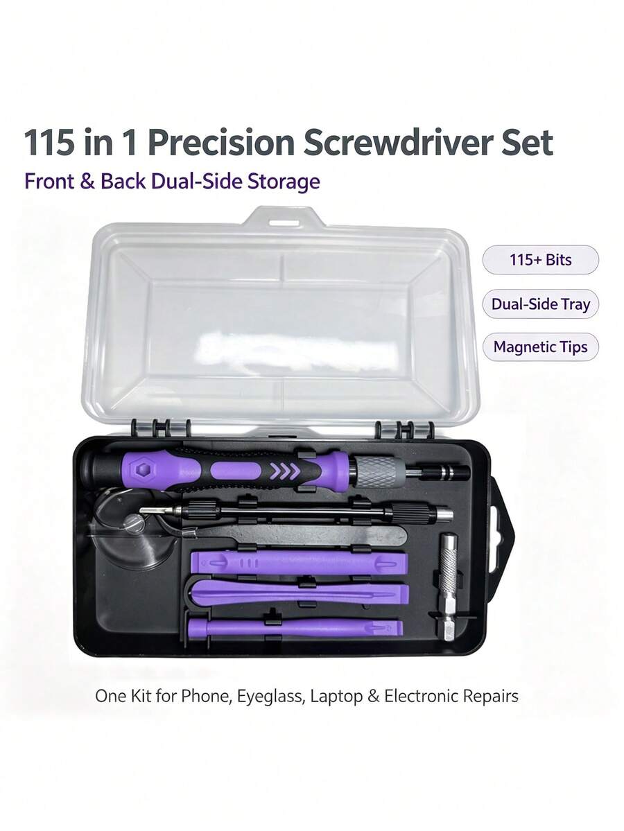 Set Obeng 115 Buah, Set Alat Multifungsi Terpadu, Cocok untuk Produk Elektronik, Ponsel, Komputer, Kacamata, Jam Tangan, Kamera Bel Pintu, Perawatan Peralatan Rumah Tangga - obeng - View 1