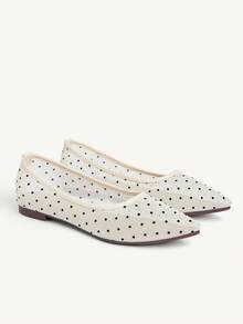 CUCCOO CHICEST Stylish And Sexy Closed Toe Pointed Women's Flat Shoes Transparent Polka Dot Mesh Flats Fall Shoes - Beige - View 2