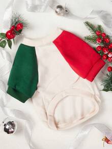 PETSIN 1pc Christmas Red & Green Contrast Color Cute Pet Sweatshirt - Multicolor - View 10