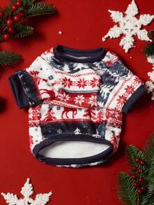 PETSIN 1 Pet Christmas Cat Dog Universal Red Navy Blue Christmas Tree Snowflake Fair Isle Pattern Print Plush Warm And Comfortable Dog Christmas - Multicolor - View 7