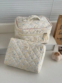 Found Favorite 1Pc/Set Floral Makeup Bags Corduroy Multifunctional Cosmetic Organizer Portable Cosmetics Storage Clutch With Zipper Closure For Cosmetics,Skin Care - Multicolor - View 16