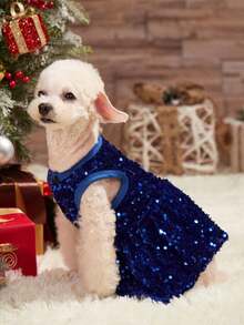 PETSIN Purple Sequin Princess Dress For Cats And Dogs, Christmas Party Sparkling Costume Pet Dress - Blue - View 7