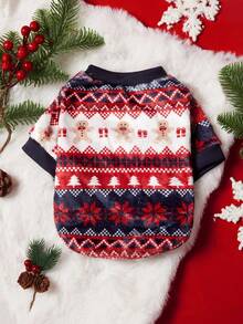 PETSIN 1 Pet Christmas Cat Dog Universal Red Gingerbread Man Elk Snowflake Fair Island Pattern Printed Plush Warm And Comfortable Dog Christmas - Multicolor - View 2