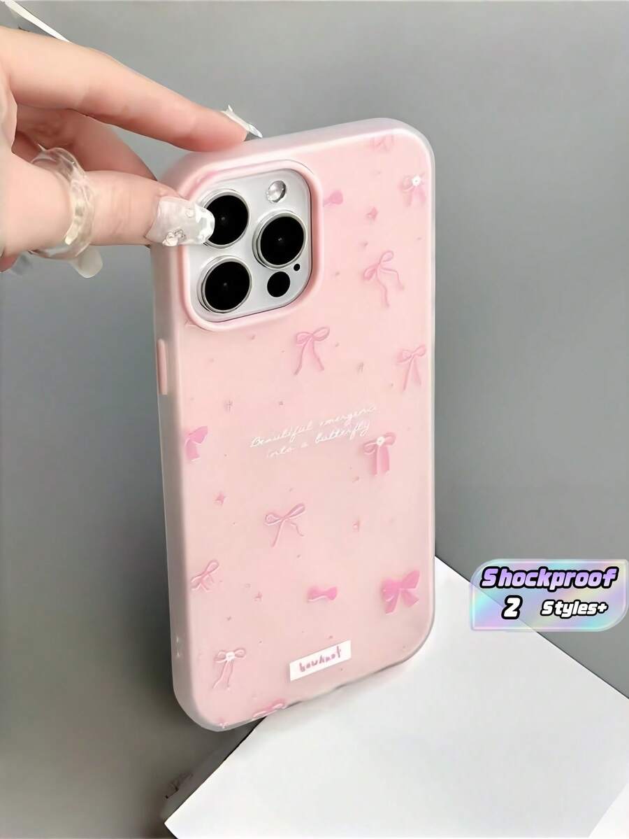 1件裝粉色蝴蝶結手機殼,適用於 iPhone 17 17 Pro,可愛卡通硬殼防震保護殼,禮物日常使用時尚配件 - 彩色 - 查看 1