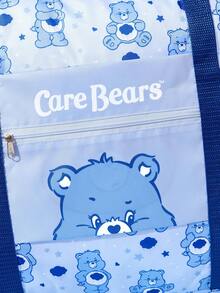 SHEIN X Care Bears 卡通熊可折疊旅行托特包，大容量聚酯纖維手提包，附行李箱套筒，可折疊設計，適合旅行、商務攜帶衣物與日常用品 - 天藍白 - 查看 6