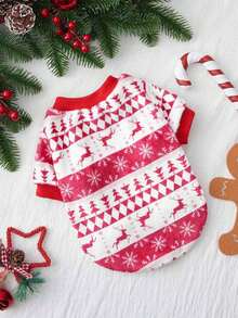 PETSIN 1 Pc Christmas Pet , Deer & Snowflake Print Pet Fleece Apparel - Multicolor - View 2