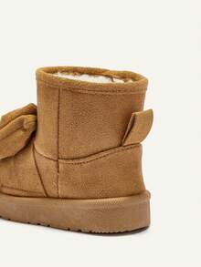 Cozy Pixies Girls Camel Cute Simple Bow Decor Round Toe Flat Comfortable Casual Slip-On High-Top Fleece Lined Warm Winter Snow Boots - Camel - View 6