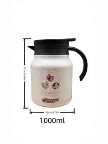 THE POWERPUFF GIRLS X SHEIN 1PC 800ml 1000ml 304 Stainless Steel Long Heat Cold Retention Dust Cover Anti Slip Bottom Lightweight Reusable Character Pattern Thermal Kettle For Commute Hiking Picnic Daily Universal Trending Hydration Container - Multicolor - View 8