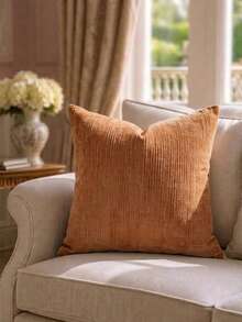 Cirelle 1 buah/2 buah Sarung Bantal Lempar Chenille Bertekstur Vertikal untuk Semua Musim, Sarung Bantal Persegi Bergaris Warna Solid, Dekorasi Minimalis Netral Gaya Rumah Pertanian Boho untuk Sofa, Kamar Tidur, Jendela Teluk, Homestay, Isian Bantal Tidak Termasuk - Jeruk - View 2