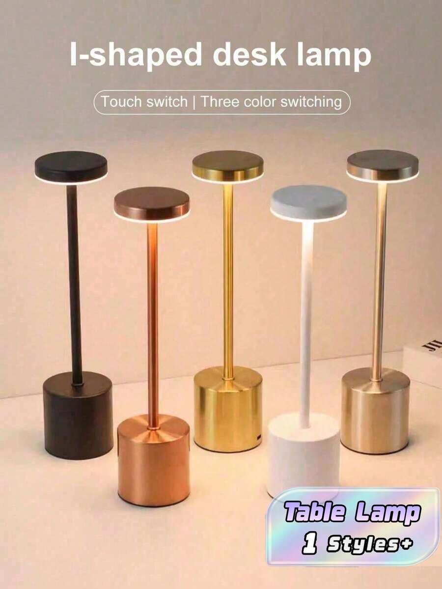 Modern Metal LED Table Lamp, Touch‑Control Rechargeable Wireless Night Light, USB‑Charged Dimmable, Minimalist Indoor Ambient Light. Ideal For Bedroom Bedside, Office, Bar, Cafe, Portable Desktop Decorative Lighting - Multicolor - View 1