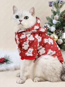PETSIN 1pc Christmas Rabbit Hooded Sweatshirt For Pet, Red - Multicolor - View 4
