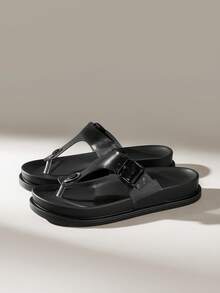 HighSole Women Black Stylish Platform Casual Slippers, New Summer Fairy Style Beach Flip Flops Flat Sandals - Black - View 9