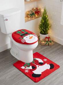 Christmas Faceless Santa Toilet Cover, Soft Plush Non-Slip, Festive Bathroom Decor For Home Hotel, Easy Clean, Holiday Party - Multicolor - View 9