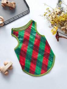 PETSIN 1pc Red & Green Plaid Print Pet Vest For Christmas - Multicolor - View 5