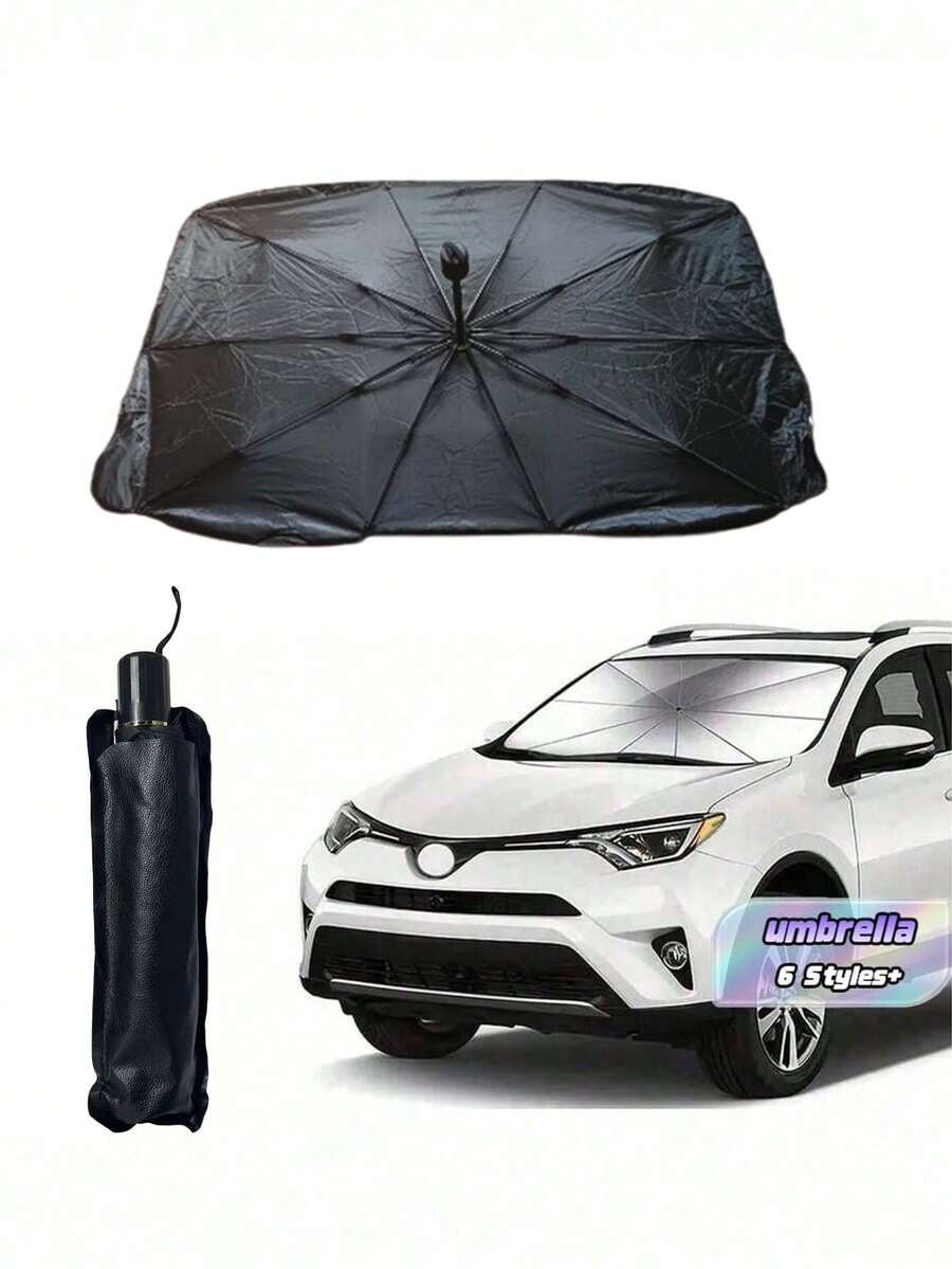 1pc Car Front Windshield Folding Sunshade, Summer Car Sunshade, Umbrella Style, Uv Protection, Offers Instant Heat Insulation For Front Window, Easy To Store And Quick To Install - Multiple Styles - View 1