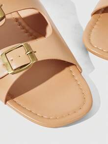 HighSole 女士平底凉鞋 舒适搭扣套脚凉鞋 - 卡其色 - 查看 8
