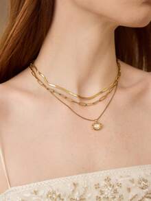 MOTF PREMIUM Pre18k Gold Plated Triple Stacked Geometric Pendant Necklace - Golden 3 - View 1