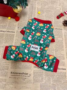 PETSIN Christmas Pet Dog Jumpsuit Pajamas 4‑Legged Xmas Print Warm Holiday Outfit For Small Puppy Cat - Multicolor - View 10