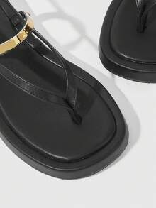 HighSole Ladies Comfortable Casual Platform Strap Square Toe Summer Daily Commuter Minimalist Coffee Thong Ladies Platform Sandals - Black - View 6