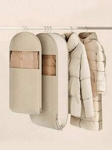 1pc Compression Storage Bag With Transparent Window, Auto-Compression Zipper For Space Saving, Up To 40% Volume Reduced, Ideal For Down Jackets Suits Shirts, Home Dorm Wardrobe Organizer - Khaki - View 5