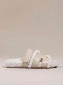 HighSole 休闲时尚百搭露趾毛绒拖鞋 - 米色 - 查看 2