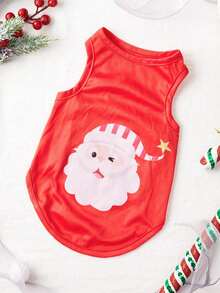 PETSIN 1pc Pet Santa Claus Print Lightweight Breathable Vest For Christmas - Multicolor - View 6
