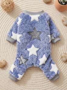 PETSIN 1pc Pet Dog Cat Grey Fleece Warm Star Print Flannel Four Leg Jumpsuit - Multicolor - View 4