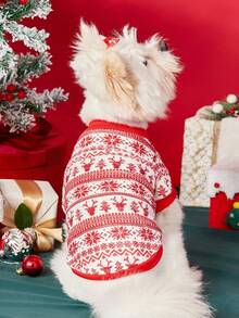 PETSIN 1 Pet Christmas Cat Dog Universal Red And White Christmas Snowflake Reindeer Pattern Printed Plush Warm And Comfortable Dog Christmas - Multicolor - View 4