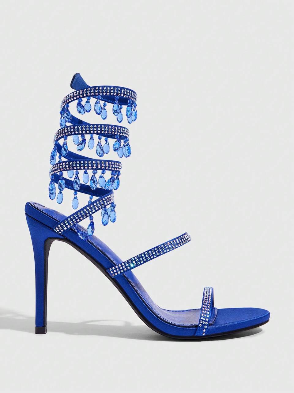 CUCCOO SZL Women's Stiletto Heel Sandals With Rhinestones, Snake-Shaped Ankle Wrap, Crystal Pendant - Open-Toe, Runway & Party Style Prom Heels Summer Shoes