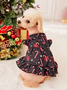 PETSIN 1pc Christmas Candy Puffy Sleeve Pet Dress - Multicolor - View 4