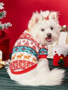 PETSIN 1 Pet Christmas Cat Dog Universal Striped Reindeer Geometric Snowflake Fel Island Pattern Print Plush Warm And Comfortable Dog Christmas - Multicolor - View 4
