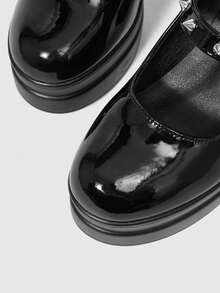 Sugerpunk Women's Thick-Soled Thick-Heeled Shoes, Punk Style, Dark Fashion Patent Leather Round Toe, Low Vamp Rivets, Front Lace Bow Mary Jane High Fall Shoes - Yaohei - View 5