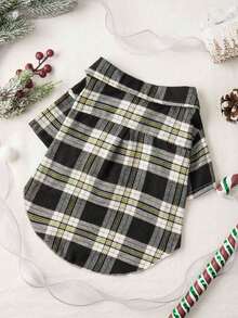 PETSIN 1pc Christmas Plaid Pet Shirt In Black And White - Multicolor - View 12