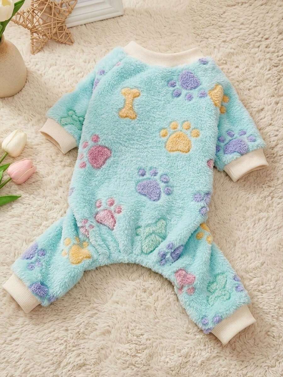 PETSIN 1pc Fleece Bone Pattern Jumpsuit, Suitable For Toy Poodle And Other Medium/Small Dogs - Multicolor - View 1