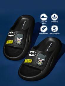 BATMAN X SHEIN Cute Cartoon Pattern Children's Black Slippers, Fast-Drying, Lightweight And Durable EVA Material, Can Be Worn Indoors And Outdoors - Black - View 2