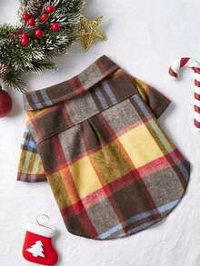 PETSIN 1pc Christmas Pet Plaid Fleece Patchwork Shirt, Warm For Autumn/Winter - Multicolor - View 6