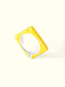 Popjeli 18k Gold-Plated Macaron Drip Glaze Square Ring Retro Hong Kong Style Personalized Index Finger Ring Niche Accessories - Green Yellow Red Blue - View 15