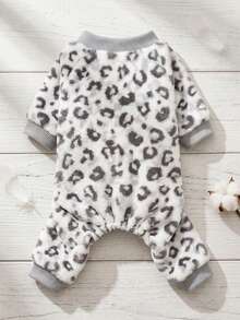 PETSIN 1pc Pet Cat Dog Universal Leopard Print Fashionable Autumn And Winter Plush Warm And Comfortable Round Neck Dog Jumpsuit - Multicolor - View 1