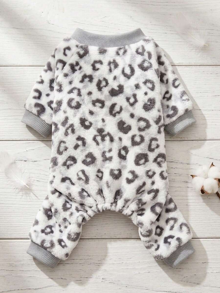 PETSIN 1pc Pet Cat Dog Universal Leopard Print Fashionable Autumn And Winter Plush Warm And Comfortable Round Neck Dog Jumpsuit - Multicolor - View 1