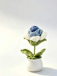 1 st handgjord virkad ros i kruka, färdigstickad konstblomma, kreativ dekorationsprydnad, liten present för lärarens dag, bordsdekoration för hemmet - 18 kronblad - Visa 12