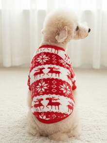 PETSIN 1 pieza Sudadera para mascotas con patrón de ciervo navideño & copos de nieve, franela - Multicolor - Ver 8