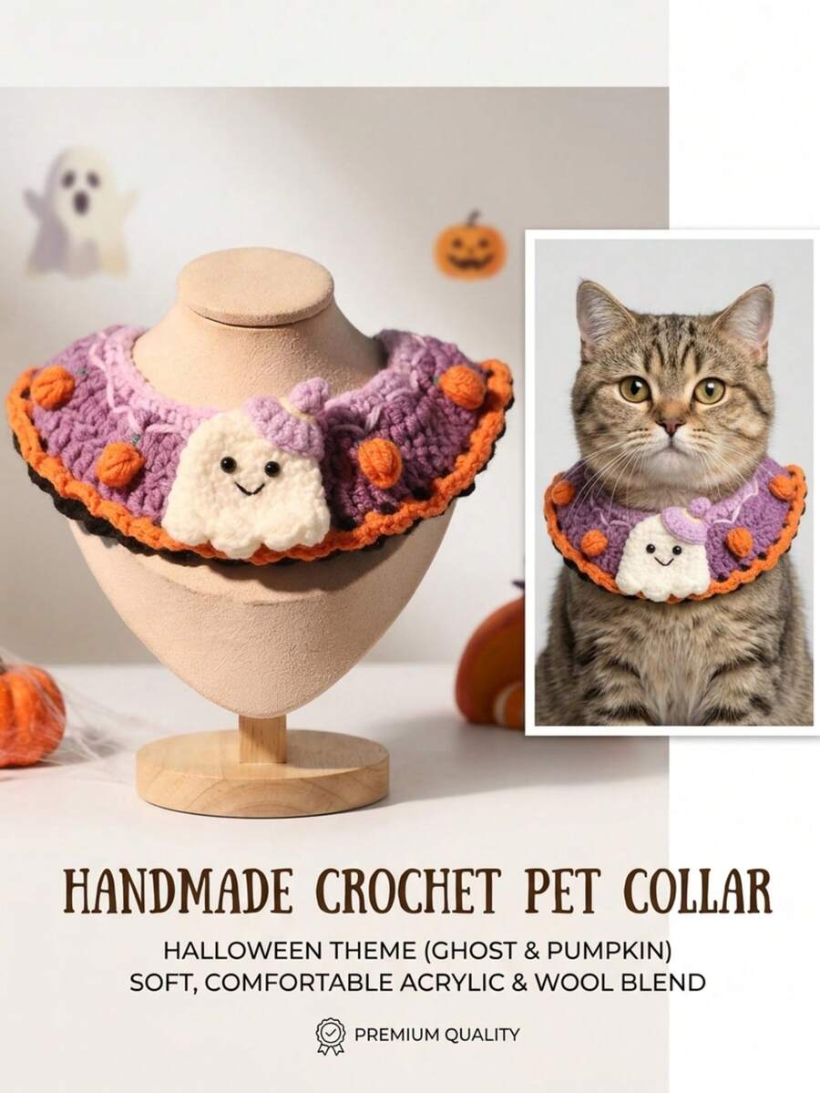 PETSIN 1pc Soft Halloween Ghost Pet Bib – Costume Scarf For Small Dogs & Cats - Orange - View 1