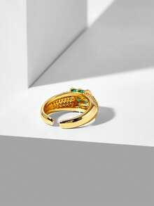 MOTF PREMIUM Vintage Wide-Sided Double-Row Ladder Square Emerald Dense Inlaid Diamond Ring - Gold - White Green Diamond - View 8
