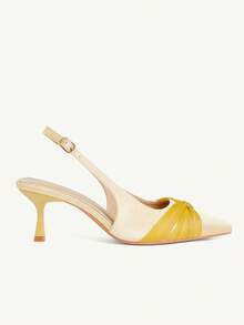 CUCCOO CHICEST Pointed Gentle Temperament Fashionable Versatile Rhinestone Design Sense Bow Elegant Fairy Back Empty Satin Yellow High Heels - Yellow - View 3