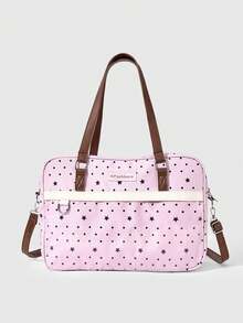 ROMWE Anime Cute Pink Star Polka Dot Pain Bag Shoulder Bag, Transparent Window Note Pendant Handbag, Lucky Four-Leaf Clover College Style Girl Large-Capacity Tote - Pink - View 3