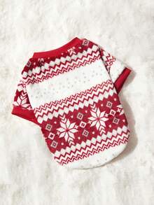 PETSIN 1 Pc Pet Christmas Burgundy Fairisle Geometric Pattern Fleece Warm Navy Round Neck Dog - Multicolor - View 4