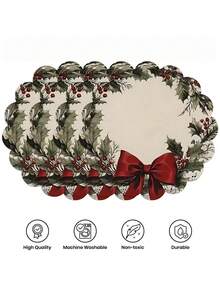 1 Set Alas Meja Natal Bentuk Tidak Beraturan Anti Selip Dapat Dicuci untuk Pesta Liburan, Ruang Makan, Dapur, Rumah Pertanian, Dekorasi Natal dan Tahun Baru, Hadiah - A - View 6