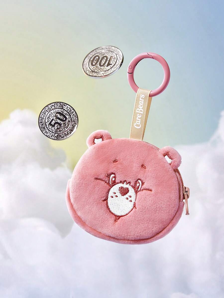 SHEIN X Care Bears 1個可愛卡通零錢包，立體造型，可收納硬幣、卡片、鑰匙等小物，可掛在包包上 - 蜜桃粉 - 查看 1