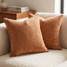 Cirelle 1 buah/2 buah Sarung Bantal Lempar Chenille Bertekstur Vertikal untuk Semua Musim, Sarung Bantal Persegi Bergaris Warna Solid, Dekorasi Minimalis Netral Gaya Rumah Pertanian Boho untuk Sofa, Kamar Tidur, Jendela Teluk, Homestay, Isian Bantal Tidak Termasuk - Jeruk - View 15