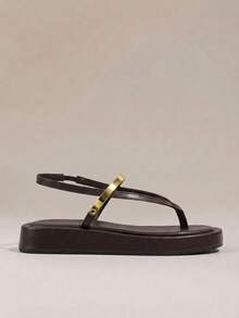 HighSole Ladies Comfortable Casual Platform Strap Square Toe Summer Daily Commuter Minimalist Coffee Thong Ladies Platform Sandals - Coffee Brown - View 2